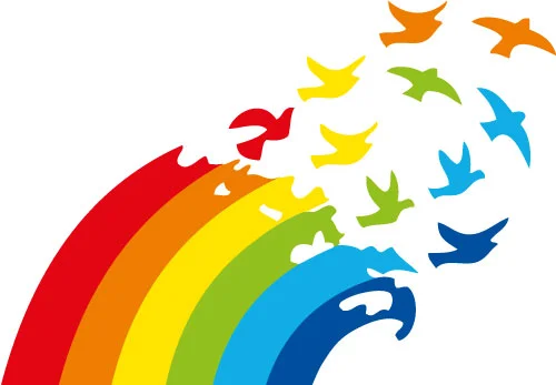 Bandera del cooperativismo con símbolos de ayuda mutua